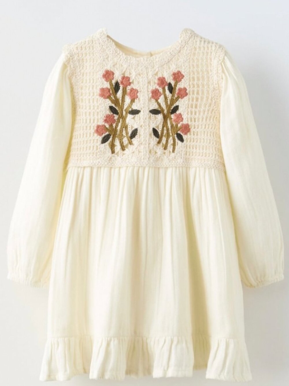 ZARA COMBINATION CROCHET KNIT DRESS ECRU